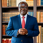 A professional Chadian legal expert, fully clothed in a modest business suit with subtle, respectful traditional fabric patterns, stands confidently in a well-lit, modern office. In the background, a bookshelf holds both contemporary legal texts and a beautifully crafted, modest traditional Chadian artifact, symbolizing the fusion of positive and customary law. The subject has perfect anatomy and correct proportions, with well-formed hands in a natural pose. The image is a professional photograph, high-resolution, sharp focus, vibrant colors, appropriate content, safe for work, and family-friendly.