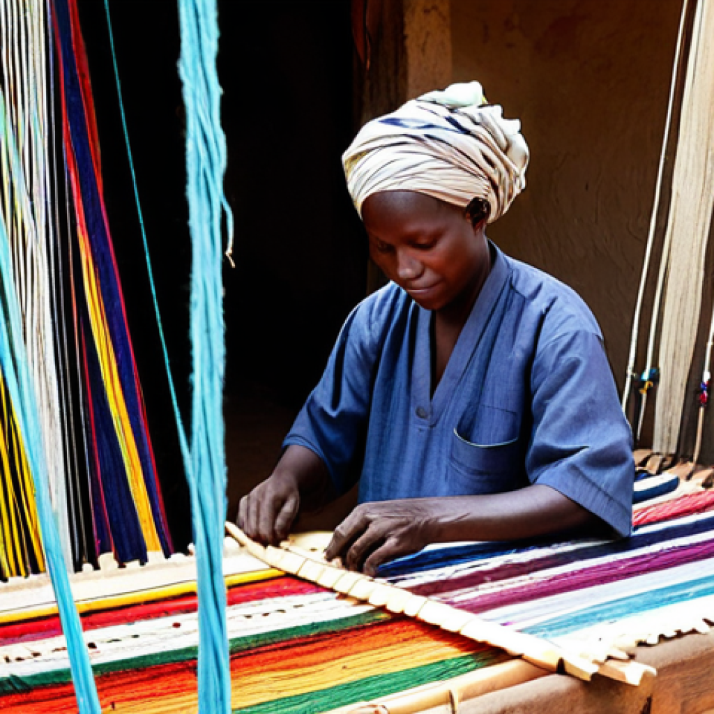 차드에서 유행하는 패션 스타일 - Traditional Textile Revival**

"A Chadian artisan working on a Kita cotton loom, surrounded by vibra...