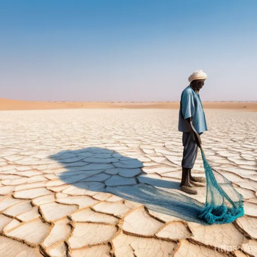 차드에서 가장 큰 강과 호수 - **Prompt 1: The Fading Heart of Africa**
A wide, desolate landscape showcasing the drastically s...