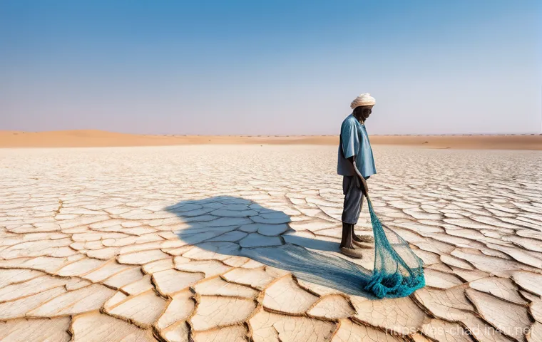 차드에서 가장 큰 강과 호수 - **Prompt 1: The Fading Heart of Africa**
A wide, desolate landscape showcasing the drastically s...