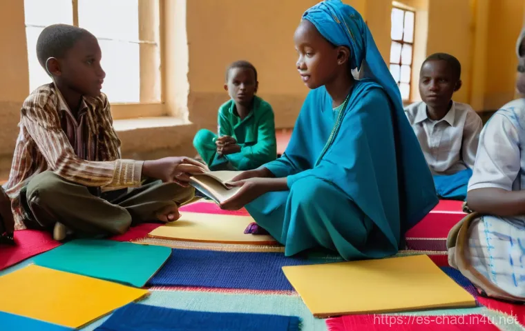차드에서 가장 유명한 도서관 - **Prompt:** A dignified Chadian librarian, a woman in her late 40s wearing a modest, traditionally i...