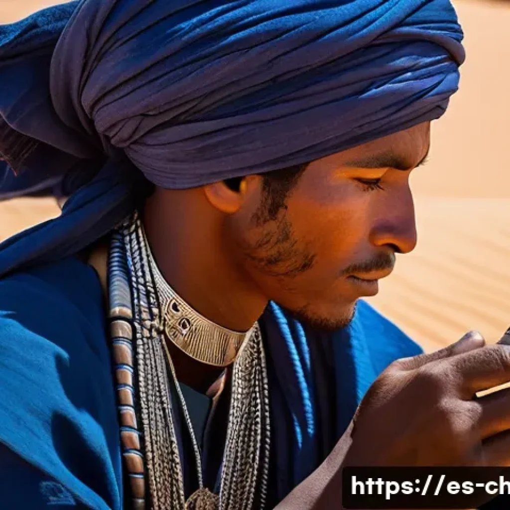 차드의 수공예품과 기념품 - **Chadian Tuareg Silver Artisan at Work:**
"A close-up, highly detailed photograph of a dignifie...