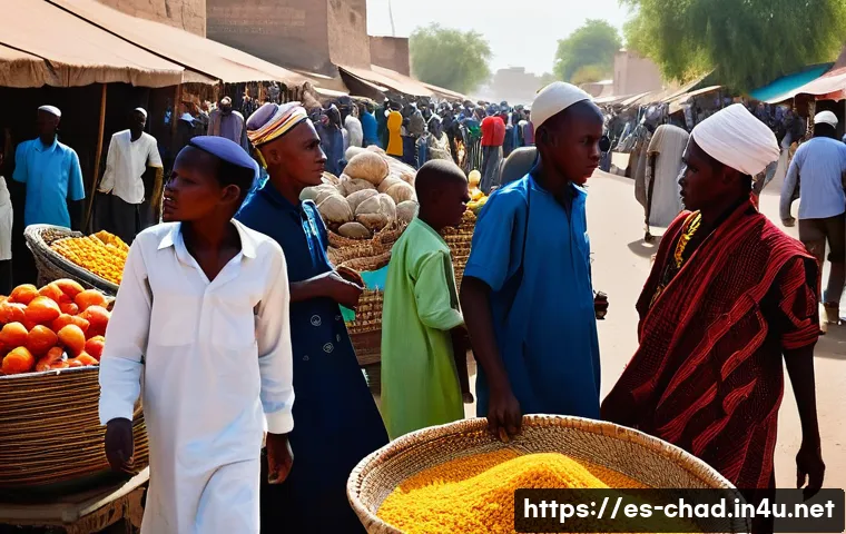 차드의 치안 상황 - **Prompt: N'Djamena Market Life**
    "A vibrant, bustling outdoor market scene in N'Djamena, Chad, ...