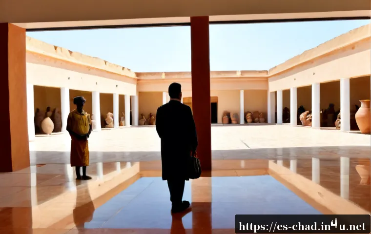 Home 17 차드의 주요 박물관과 역사적 유물 - Photorealistic interior of a major museum in N'Djamena, Chad, featuring carefully displayed ancient ...